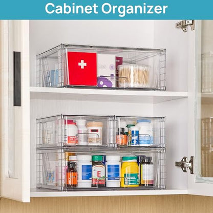 Vtopmart Clear Stackable Storage Drawers, 6 Pack Wide Organizer Set | Wide and Small Pull-Out PET Drawers for Flexible Sorting, Stackable Storage Solution for Cabinets, Closets, Pantry - style: 4 Small+2 Wide
