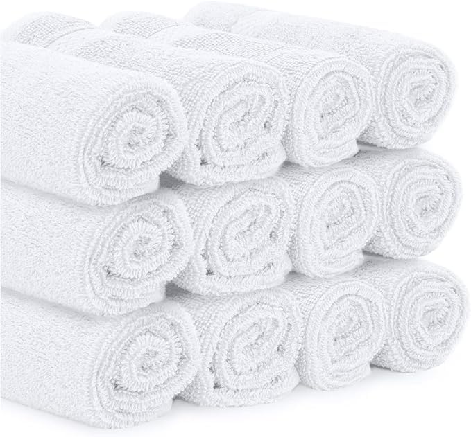 White Classic 12-Pack Cotton Face Towels, 100% Ring Spun Cotton, Ultra Soft Absorbent Spa Towels for Bathroom, Kitchen and Face Cleaning