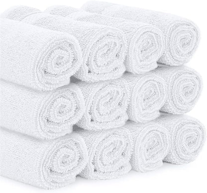White Classic 12-Pack Cotton Face Towels, 100% Ring Spun Cotton, Ultra Soft Absorbent Spa Towels for Bathroom, Kitchen and Face Cleaning