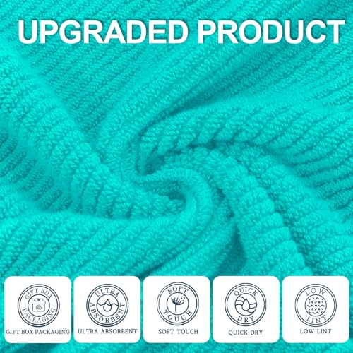 VOOVA & MOVAS 3PC Towel Set, 100% Cotton, Turquoise | 1 Large Bath 30x56 In,1 Soft Hand 18x28 In,1 Absorbent Washcloth 13x13 In, Quick Dry, Thick, With Hanging Loops - color: Turquoise, size: 3 PC Bathroom Towel Set