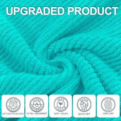 VOOVA & MOVAS 3PC Towel Set, 100% Cotton, Turquoise | 1 Large Bath 30x56 In,1 Soft Hand 18x28 In,1 Absorbent Washcloth 13x13 In, Quick Dry, Thick, With Hanging Loops - color: Turquoise, size: 3 PC Bathroom Towel Set