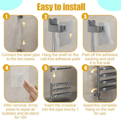 Bath Double Towel Bars, Portable Arms Swivel Towel Rack Wall Mounted Towel Holder for Bathroom Kitchen - color: Elegant Black - Four-pole