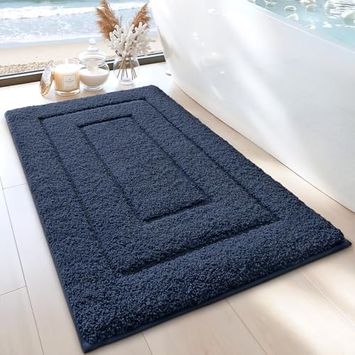DEXI Bathroom Rugs 24x16, Non-Slip and Absorbent Bath Mat, Navy | Machine Washable, Soft Plush Microfiber Bathmat with Rubber Back, Quick Dry Small Rug for Shower, Tub, Sink - color: Navy, size: 24" X 16" (Rectangular)