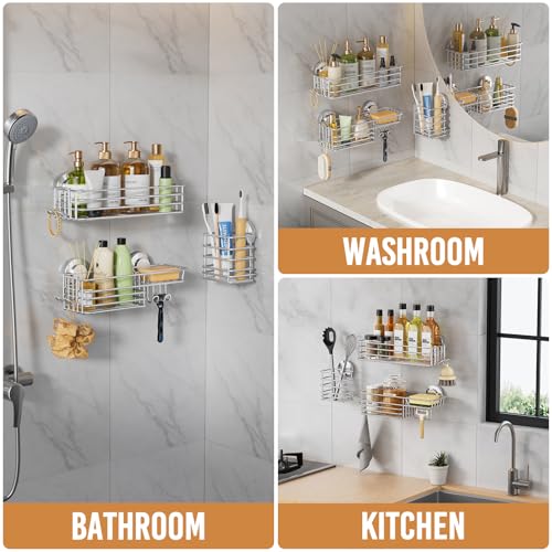 Shower Caddy Suction Cup, 3 Pack Heavy Duty Bathroom Organizer | Silver Soap Holder, Removable Bathroom Organizer With Hook, Rustproof Shower Storage - color: 3 X Silver