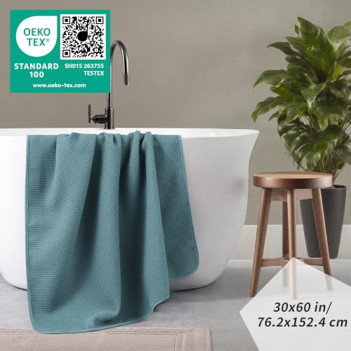 POLYTE 380 GSM Poly Blend Microfiber Quick Dry Waffle Bath Towel, 30x60 in | 2 Pack, Oversize, Lint Free, Body Towel - color: Green