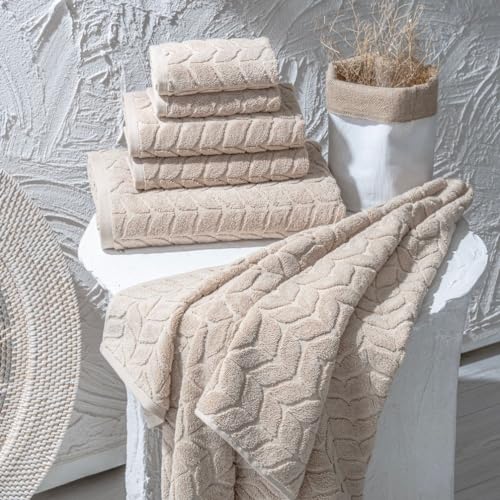 BAGNO MILANO Turkish Cotton Bath Towels, Hand Towels - Soft Plush Jacquard Collection - Highly Absorbent Towel Set (Sand Beige, 6 pcs Towel Set) - color: Sand Beige, size: 6 pcs Towel Set