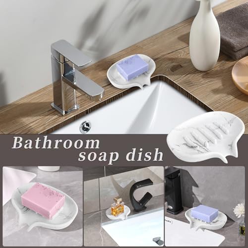 Self Draining Soap Dish for Shower & Bathroom Sink with Drain | Large Marble Resin Non Slip Soap Tray for Bar Soap, Kitchen Counter, Bathtub & Sink - color: 1 Pcak&a-white
