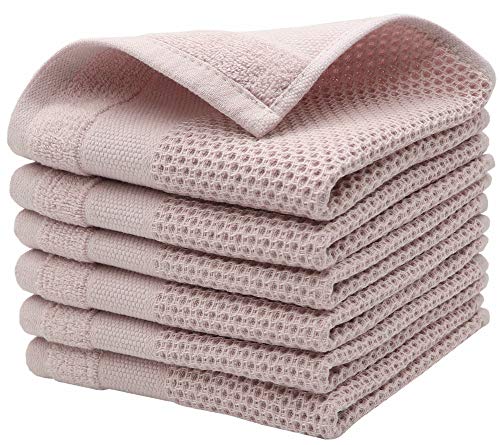 Cotton Dish Rags Dish Cloths for Washing Dishes,12”x12”, 6 Pack, Pink | Soft Kitchen Washcloths Rags, Absorbent Waffle Kitchen Hand Towels, Cotton Dish Towels for Kitchen Drying - color: Pink, size: 12inch x 12inch