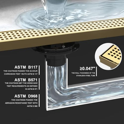 Linear Shower Drain - 18 Inch Brushed Gold, with Grate Removable | AISI 304 Stainless Steel Shower Drain with Adjustable Feet, Hair Catcher, Rectangle Shower Floor Drain Fits Bathroom, Balcony - color: Brushed Gold, size: 18 Inch