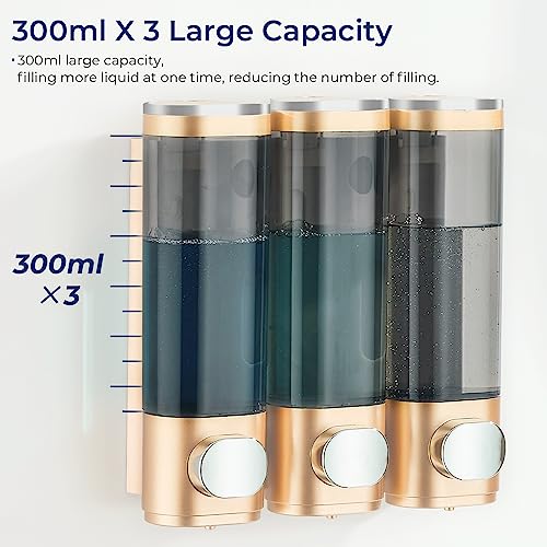 Pollock Shampoo and Conditioner Dispenser 3 Chamber No Drill | Shower Soap Pump Dispenser Wall Mounted,Body Wash Dispenser,Shower Gel Shampoo Holder for Bathroom Accessories, (Gold 3) - color: Gold 3