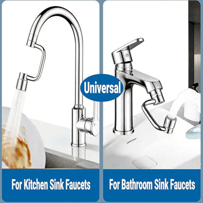 Faucet Extender for Bathroom Sink, Dual Modes Bubble Stream & High Pressure Spray, 1440° Rotation 4 Connector Foldable Design, Fits Most Faucets for Kitchen Bathroom Sink, Splash Proof Water Saving