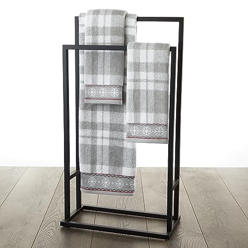 SKL Home Christmas/Winter Whistler Plaid Bath Towel, 100% Cotton, Gray | 500 GSM. Soft & absorbent plaid jacquard. Great for holiday gifting. - color: Whistler Plaid, style: Bath Towel