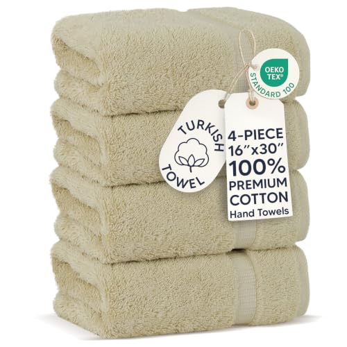 Chakir Turkish Linens 4 Piece Hand Towels, 100% Cotton Turkish Towels for Bathroom, Luxury Soft Absorbent Hand Towel Set, 16 x 30 Inches, Beige - color: Beige