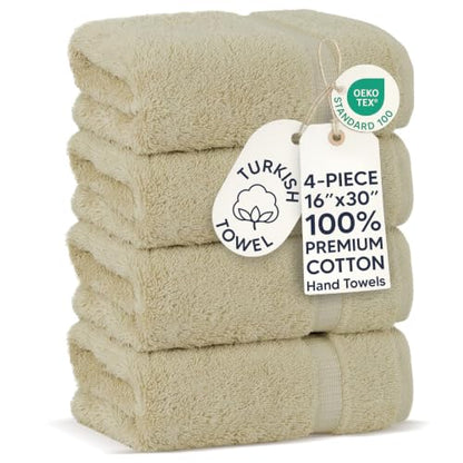 Chakir Turkish Linens 4 Piece Hand Towels, 100% Cotton Turkish Towels for Bathroom, Luxury Soft Absorbent Hand Towel Set, 16 x 30 Inches, Beige - color: Beige