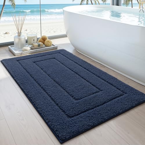 DEXI Bathroom Rugs 43x24, Non-Slip and Absorbent Bath Mat, Navy | Machine Washable, Soft Plush Microfiber Bathmat with Rubber Back, Quick Dry Rug for Shower, Tub, Sink - color: Navy, size: 43" X 24" (Rectangular)