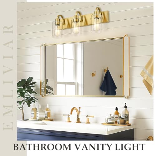 Emliviar 3-Light Vanity Lights for Bathroom, Brushed Gold Bathroom Light with Clear Glass Shade, YCE237B-3W BG - color: Brushed Gold - Clear Glass, size: 3-Light