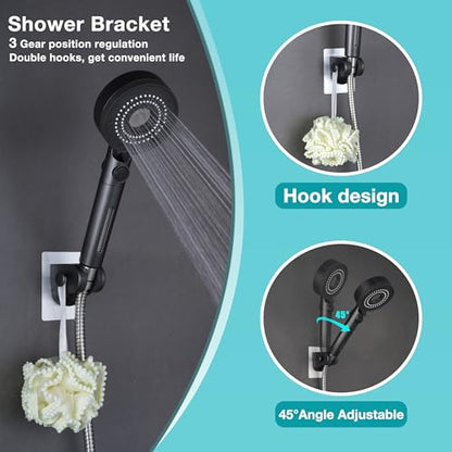 Handheld Filter RV Shower Head with Stainless Steel Shower Hose | ON OFF Switch,5 Mode High Pressure Spray,for RV,Camper,Bathroom,with No Drilling Wall Mount Adhesive Shower Holder
