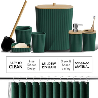 Clara Clark Bathroom Accessories Set - 27PC Bathroom Set with Adhesive Corner Shower Caddy Hanging, Bathroom Sets with Shower Curtain and Rugs, Hunter Green Shower Curtain Set with Bathroom Trash Can | 27 Piece Hunter Green Bathroom Sets with Shower Curta