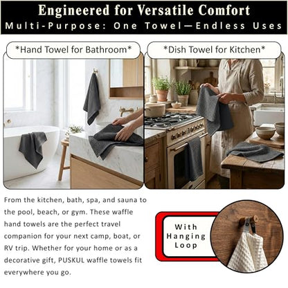 PÜSKÜL Natural 100% Turkish Cotton Waffle Kitchen and Hand Towels, 3-Piece | Dark Gray, 32x16" Large, Premium 3D Honeycomb Weave Soft Absorbent Quick-Dry Lint-Free Dish Towel, Oeko-Tex Made in Turkey - color: Anthracite Dark Gray, size: Kitchen & Hand Tow