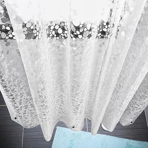 AooHome 72 Wx66 L inch Bathroom Curtain, 3D Stone Shorter Shower Liner with Bottom Magnets, Water Repellent, Semi Transparent - color: Cobblestone, size: 72"W x 66"L (Pack of 1)