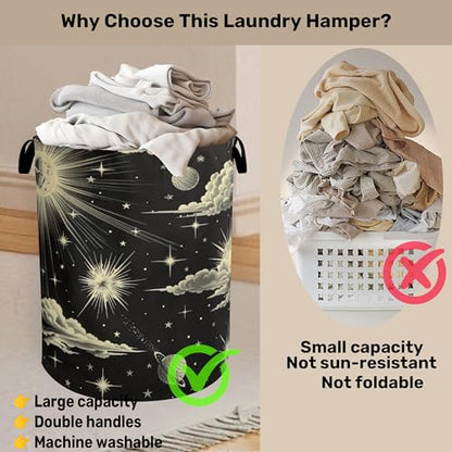 Gothic Sun Cloud Laundry Basket with Handles - Extra Large Foldable Hamper for Bathroom/Laundry/Bedroom/Dorm, Washable Fabric Storage Bin - color: Gothic Sun Cloud