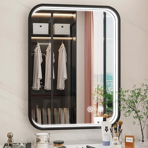24"x32" LED Bathroom Mirror with Lights, Black Aluminum Frame | 3000K/4500K/6000K, Stepless Dimmable, Anti-Fog, Memory Function, ETL Listed, Wall Mounted Lighted Bathroom Vanity Mirror - color: Black, size: 24"L x 32"W