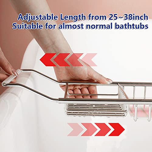 Bathtub Tray Caddy for Luxury Bath Expandable Bath Tub Tray (Silver) | Expandable Length,Extra Wide,2 Removeable Wine Glass Holder,Soap Accessaries Holder,Laptop Reading,Bath Tools Organize - color: Silver