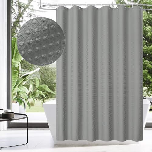 MitoVilla Grey Heavy Fabric Shower Curtains, Weave Weighted Hotel Cloth Shower Curtain for Modern Neutral Bathroom Decor, Waterproof & Wrinkle Resistant, 72 x 72 - color: Grey, size: 72"W x 72"L (Pack of 1)