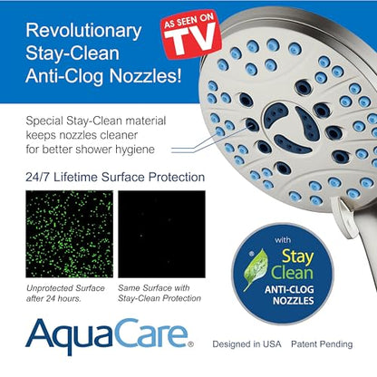 AquaCare 50-mode High Pressure Shower Head Combo with Arm & Dual Power Wash | Hygienic Jets, 2-mode Handheld Power Wash for Tub, Tile & Pets, Long 6 ft. Stainless Steel Hose, Extra Wall Bracket / Nickel - color: Satin Nickel, style: 1.8 Gallons Per Minute