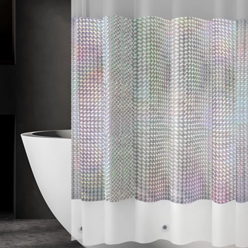 Ga-Geetopia Holographic 3D EVA Shower Curtain Liner Ice Cube, 72x72 Medium Weight Clear Plastic Bathroom Shower Curtain with Rustproof Metal Grommets for Shower Stall, Bathtubs - color: Holo - Cube, size: 72"W x 72"L (Pack of 1)