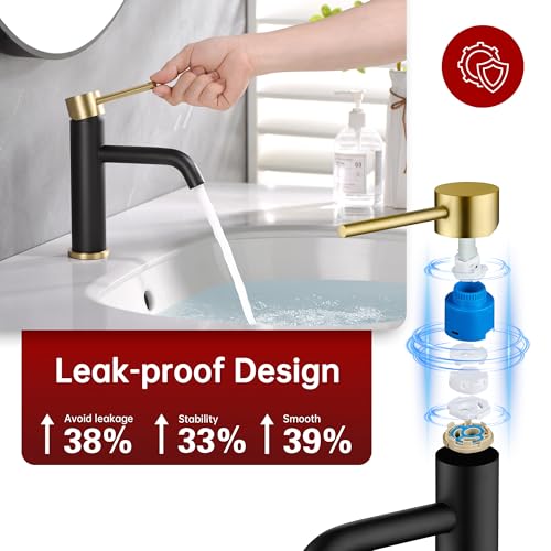 SUMERAIN Modern Single Handle Bathroom Sink Faucet, Black and Gold | Single Hole, Lead-Free, Stainless Steel, with Faucet Supply Lines, Easy DIY Install - color: Black and Gold, size: Undermount Sink faucet