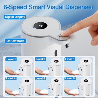 Fachixy Automatic Foaming Soap Dispenser Touchless, 6 Adjustable Level | 12.8oz/380mL, Up to 90 Days Battery Life, 6 Adjustable Level, Rechargeable, Wall Mountable IPX5 for Kitchen & Bathroom, White - color: White, style: Foam