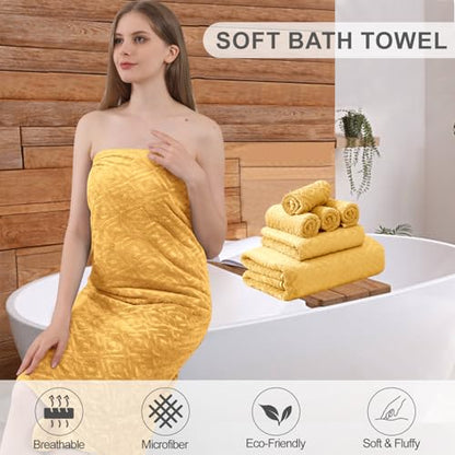 Smuge 18-Piece Bath Towel Set, Include 6 Bath Towel Sheets, 6 Hand Towels and 6 Washcloths - Highly Absorbent Quick Dry 100% Microfiber,Ultra Soft Bathroom Towel Set (Ginger) - color: Ginger, size: 18 Pcs Bath Towel Set