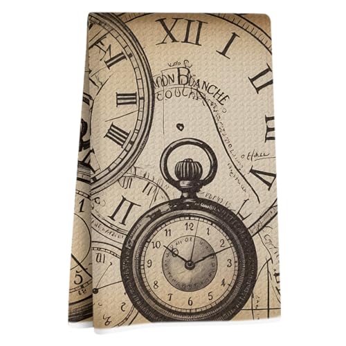 Ancient Pocket Watch Kitchen Towels Decorative Tea Towel | Absorbent Microfiber Dish Cloth, Waffle Soft Hand Towels for Home, Farmhouse, Bathroom Decor, Housewarming Gifts - color: Multi 1628