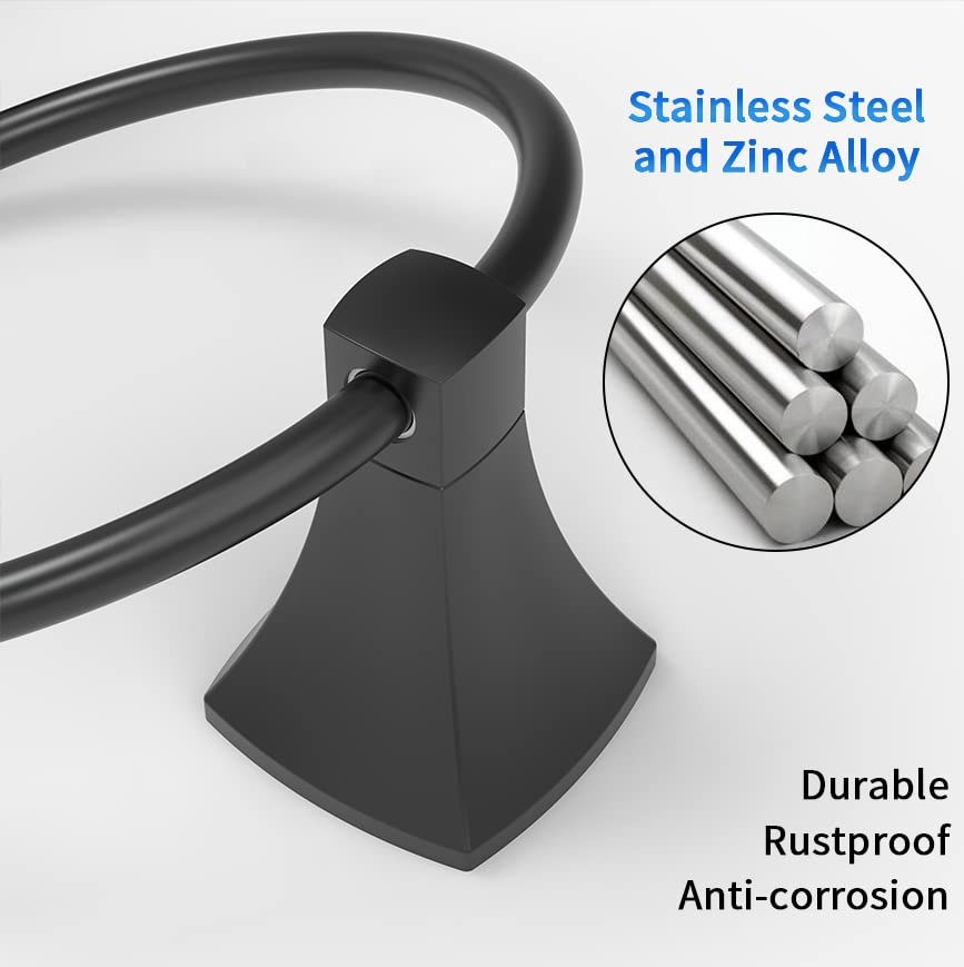 Hand Towel Holder for Bathroom Kitchen Matte Black Towel Ring Towel Hanger Stainless Steel and Zinc Alloy Wall Mount - color: Matte Black