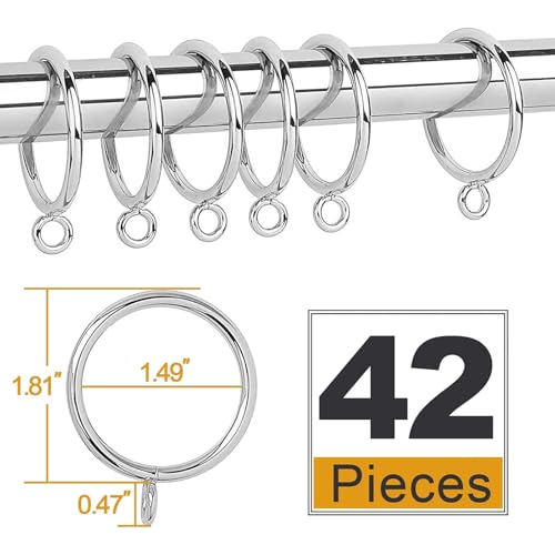 42 PCS Curtain Rings, 1.5 Inch Metal Curtain Drape Sliding Eyelet Rings-Hanging Rings for Curtains and Rods, Fits Up to 1 1/4-Inch Rod, Silver(Clips Not Included) - color: Silver
