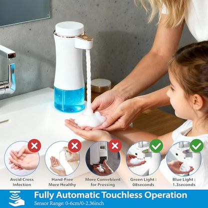 Automatic Soap Dispenser, Hands-Free Touchless Foam Soap Dispenser, Long Battery Life, Adjustable Volume, Modern Electric Hand Soap Dispenser for Bathroom Kitchen, 11oz/320ML, White