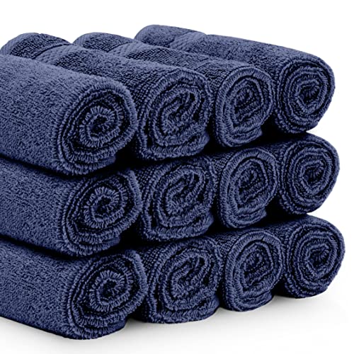 White Classic Luxury Cotton Washcloths 13x13 Inch - 650 GSM Turkish Cotton | Hotel, Spa, Bathroom Face Towel | 12 Pack, Navy Blue - color: 14: Navy Blue