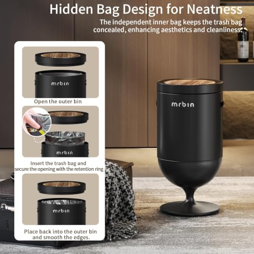 MRBIN Metal Motion Sensor Trash Can with Lid, 5.3 Gallon Wine Glass Shaped Automatic Waste Basket Touchless, Smart Round Tall Garbage with High Leg for Office, Bedroom, Kitchen, Black - color: Black, style: Wine Glass Style