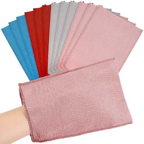 Tatuo 12 Pcs Korean Exfoliating Mitt, Bath Sponges,Small,Pastel | Italy Towel, Viscose Rayon, Exfoliates Dead Skin, for Daily Shower, Home Spa and Travel Use, Multi Color, Full-body Cleaning - color: Pink, Brick Red, Gray, Blue, size: Small