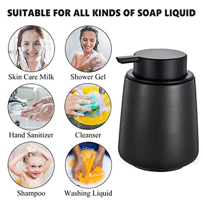 12Oz Hand Soap Dispenser - 2 Pack Ceramic Foam Soap Dispenser Set | Foaming Dispenser with Easy-to-Press Pump, Reusable and Refillable Mordern Dish Soap Dispenser for Bathroom & Kitchen, Black - color: Black Foming Dispenser
