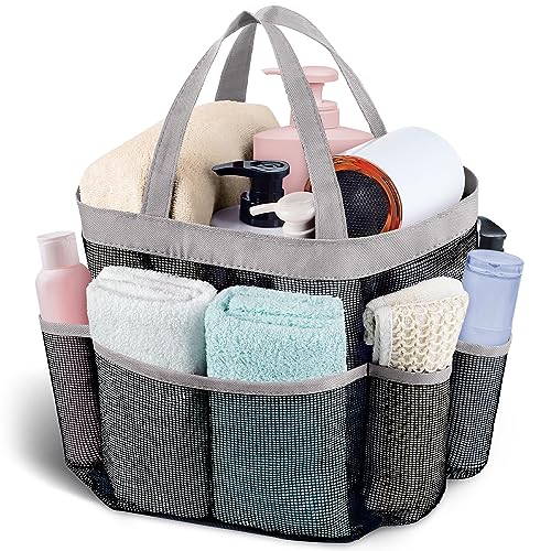 Mesh Shower Caddy Portable - 9 Pockets, Shower Bag for Dorm Room Camping | 2 Handle Quick Dry Shower Bag College Dorm Room Essentials Large Capacity Hanging Basket for Bathroom Travel Swimming Gym - color: Grey