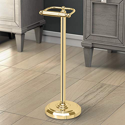 Home Accents Toilet Paper Holder Stand, Brass Finish, Freestanding Bathroom Floor Stand, Weighted Base, 22 Inch - color: Polished Brass
