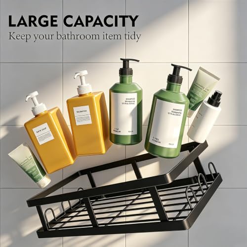 Youvip Black Shower Caddy, 6 Pack | No Drill, Adhesive Shelves, Large Capacity, 6 Adhesives, 24 Built-In Side Hooks - color: Black-6pc