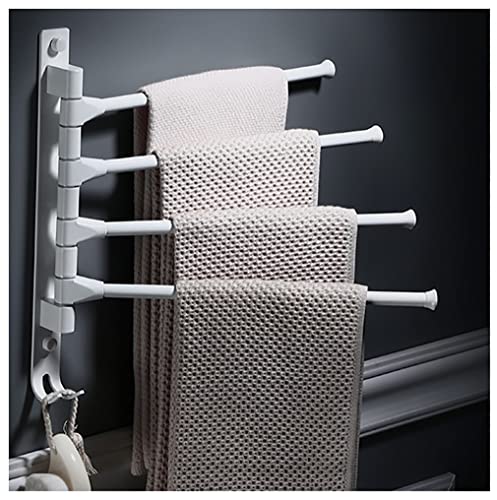 Swivel Towel Rack 180° Swivel Hand Towel Bar Bathroom Swing Hanger Towel Rack Holder Matte Finish,Wall Mounted,3/4/5-Arm Used in Kitchen,Bathroom,Toilet (Color : White-4Rod, Size : 34.5CM) - color: White-4rod