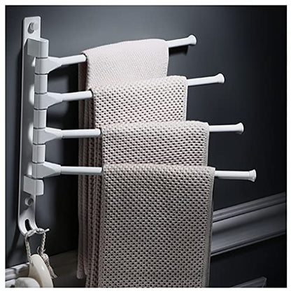 Swivel Towel Rack 180° Swivel Hand Towel Bar Bathroom Swing Hanger Towel Rack Holder Matte Finish,Wall Mounted,3/4/5-Arm Used in Kitchen,Bathroom,Toilet (Color : White-4Rod, Size : 34.5CM) - color: White-4rod
