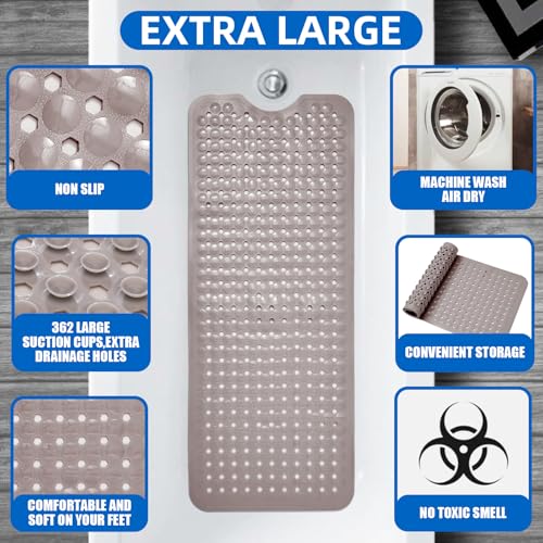 MOONFLY Shower and Bathtub Mat,40x16 Inches,Extra Long Non Slip Mats with Suction Cups and Drain Holes, Machine Washable and Anti Slip Bathmats, Bathroom Mats for Tub Nonslip (Tan) - color: Tan