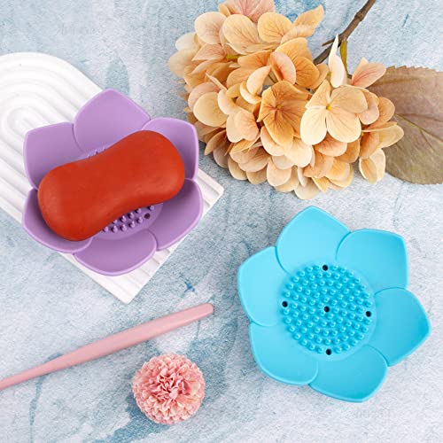AUEAR, 4 Pack Lotus Flower Shape Silicone Soap Dish Holder Stand for Bar - color: Black & Blue & Purple & Light Green, size: 4 Pack