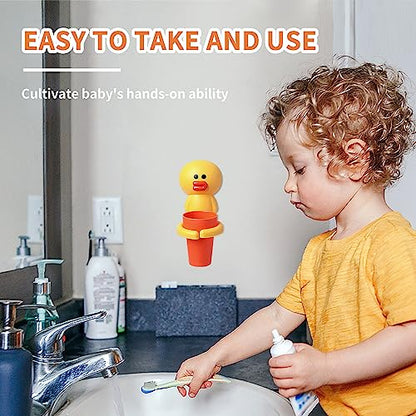 SooGree Kids Toothbrushes Holder Animal Tooth Cup Holder Wall Mounted Sucker Toothpaste Storage Set Cute Household Toothpaste Rack Mouthwash Cup Rack for Children,No Punching Shelf Bracket with Cup - color: Chicken