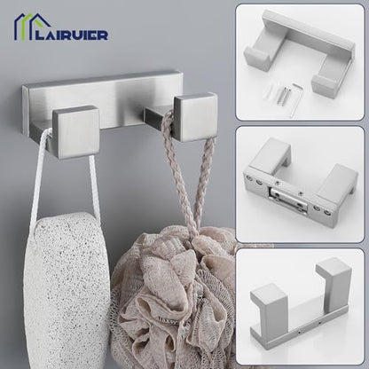 Brushed Nickel Bathroom Accessories, Toilet Paper Holder, Towel Bar & Hook | Lairuier 3 Pieces Bathroom Hardware Set, SUS304 Stainless Steel Towel Holder Set Toilet Paper Holder Robe Hook Wall Mounted - color: Brushed Nickel